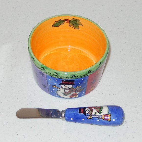 Sango Sweet Shoppe Christmas 2 Pc Dip Mix Spreader Knife Dish Set New In Box - Picture 4 of 11